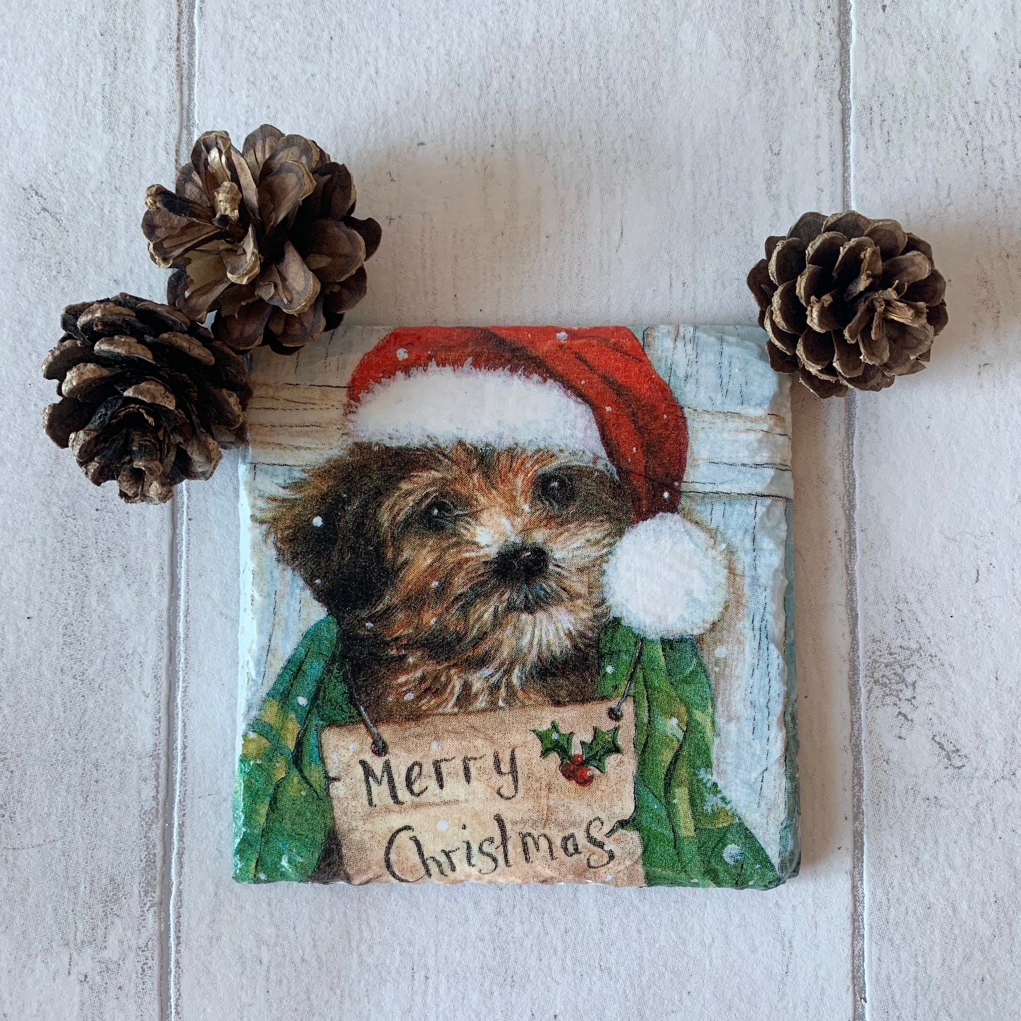 Christmas Puppy Dog Decoupaged Slate Coasters (Set of 2, Set of 4)