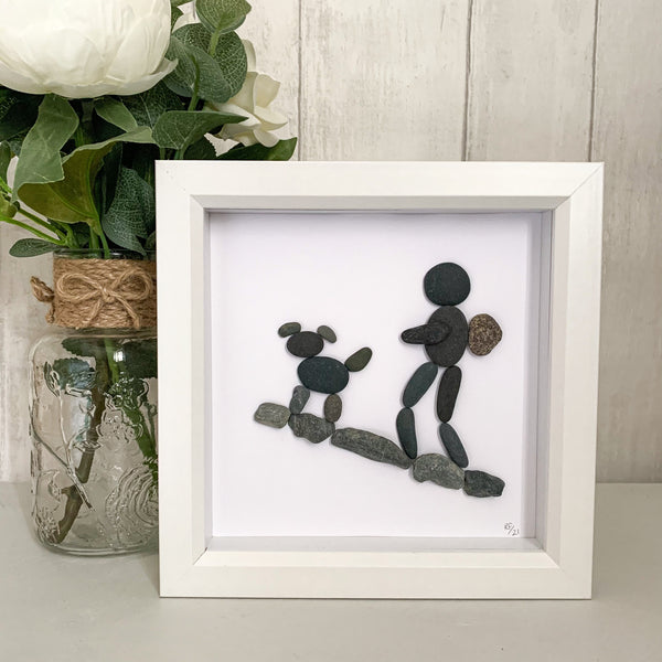 Dog and Hiker Pebble Art Box Frame