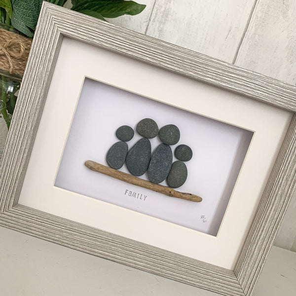 Family (Family of 4) Pebble Art Box Frame