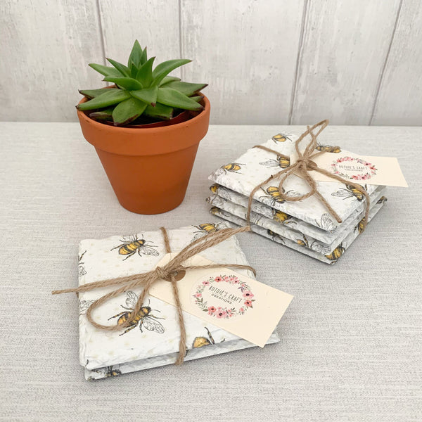 Bee Decoupaged Slate Coasters (Set of 2, Set of 4)