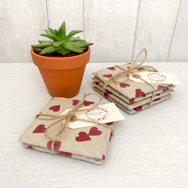 EB Hearts Decoupaged Slate Coasters (Set of 2, Set of 4)