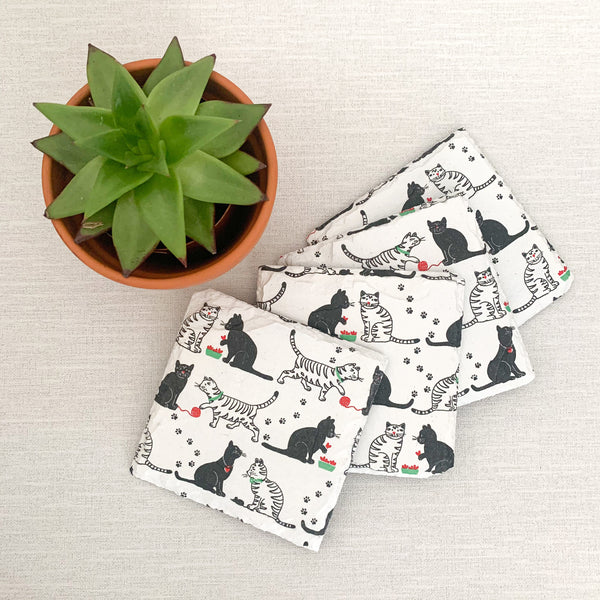 Cats and Kittens Decoupaged Slate Coasters (Set of 2, Set of 4)