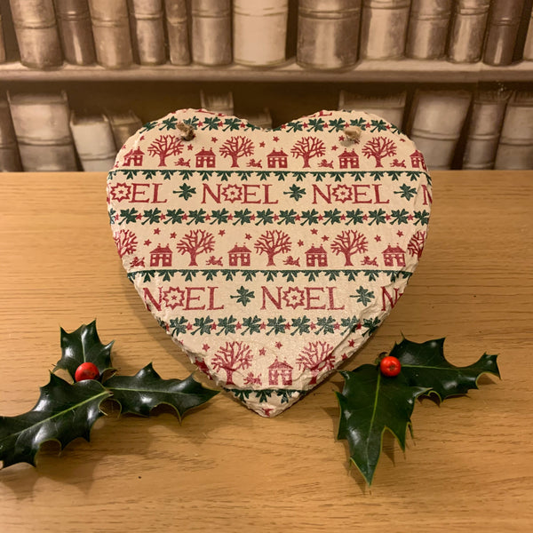 EB Noel Christmas Decoupaged Slate Heart (Ready To Hang)