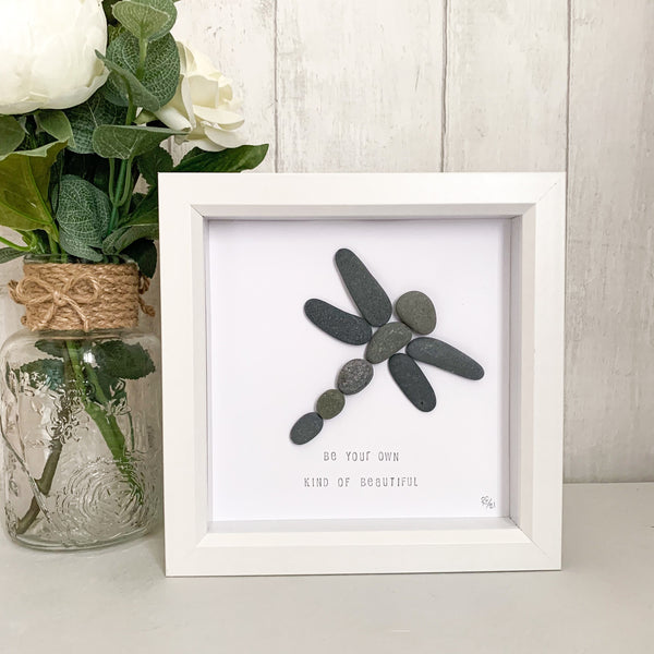 Be Your Own Kind Of Beautiful Dragonfly Pebble Art Box Frame