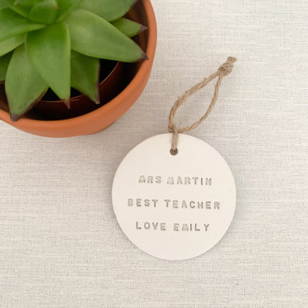 Personalised Best Teacher Gift | Hanging Decoration | Clay Keepsake