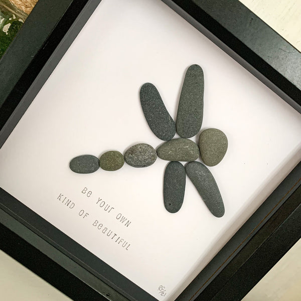 Be Your Own Kind Of Beautiful Dragonfly Pebble Art Box Frame