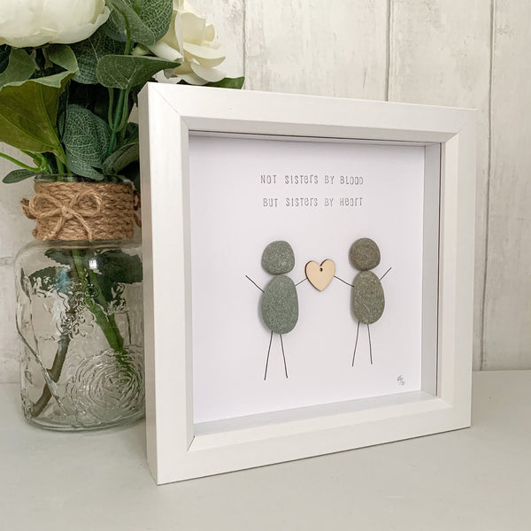 Not Sisters By Blood But Sisters By Heart Pebble Art Box Frame