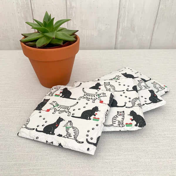 Cats and Kittens Decoupaged Slate Coasters (Set of 2, Set of 4)