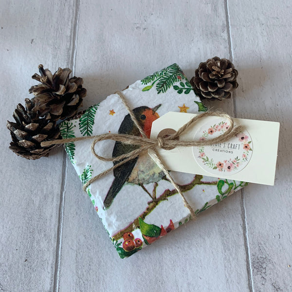 Christmas Robin Decoupaged Slate Coasters (Set of 2, Set of 4)