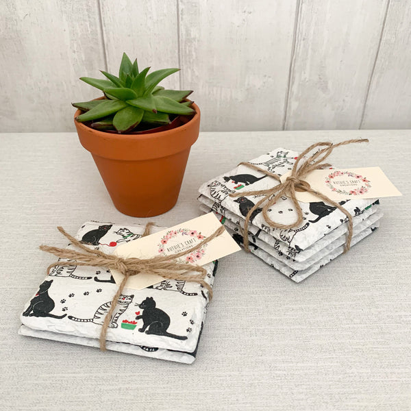 Cats and Kittens Decoupaged Slate Coasters (Set of 2, Set of 4)