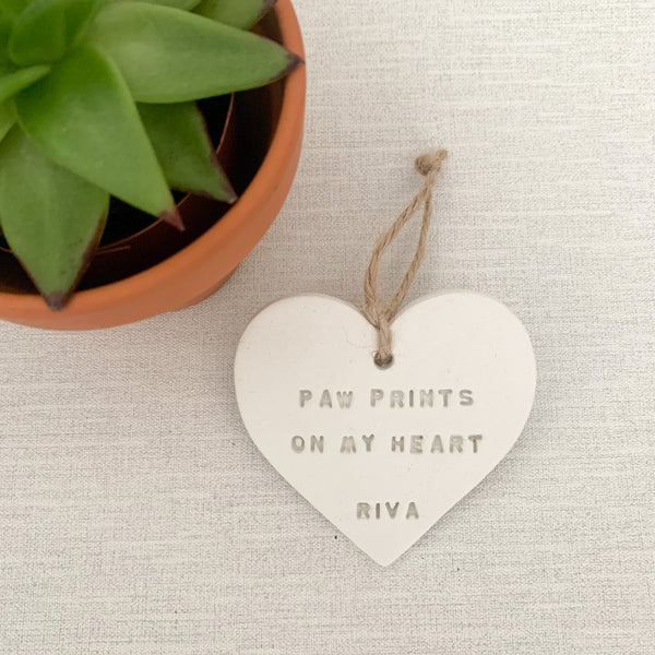 Paw Prints On My Heart Pet Memorial Gift | Hanging Decoration | Clay Keepsake