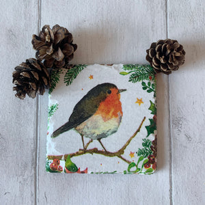 Christmas Robin Decoupaged Slate Coasters (Set of 2, Set of 4)