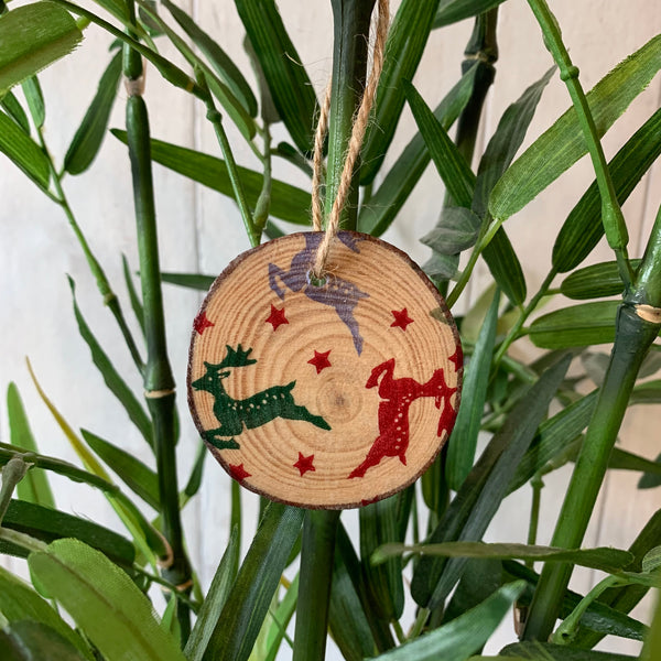 EB Reindeer Wooden Log Slice Hanging Decoration | Christmas Decoration | Tree Decoration