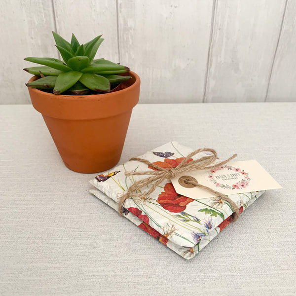 Red Poppies Decoupaged Slate Coasters (Set of 2, Set of 4)