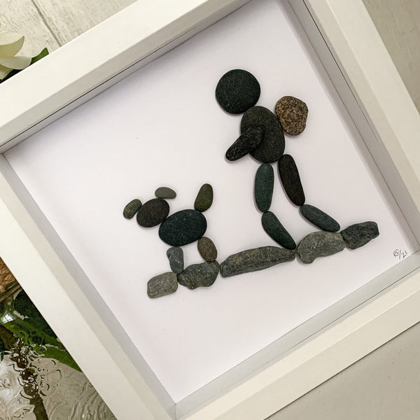 Dog and Hiker Pebble Art Box Frame