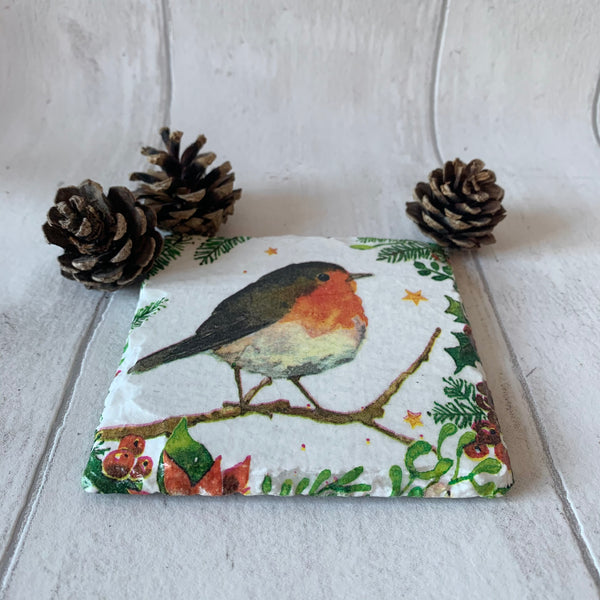 Christmas Robin Decoupaged Slate Coasters (Set of 2, Set of 4)